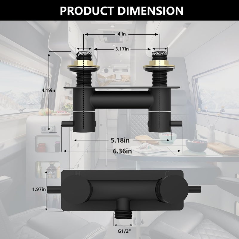 TONNY All Metal RV Shower Faucet Black, 4" Camper Shower Faucet Valve Diverter, Replacement for RV Camper Shower Faucets, Matte Black - Image 5
